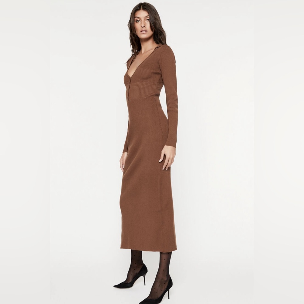 Bardot Chocolate Brown Collar Knit Dress, brand new with tags, size small